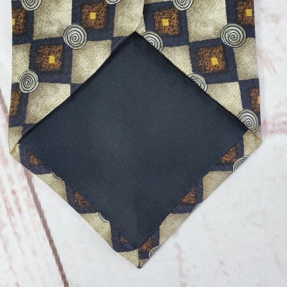 Rare Design Siena Collezione Brown Square Circle Imported Fabric All Silk Tie - Picture 11 of 11